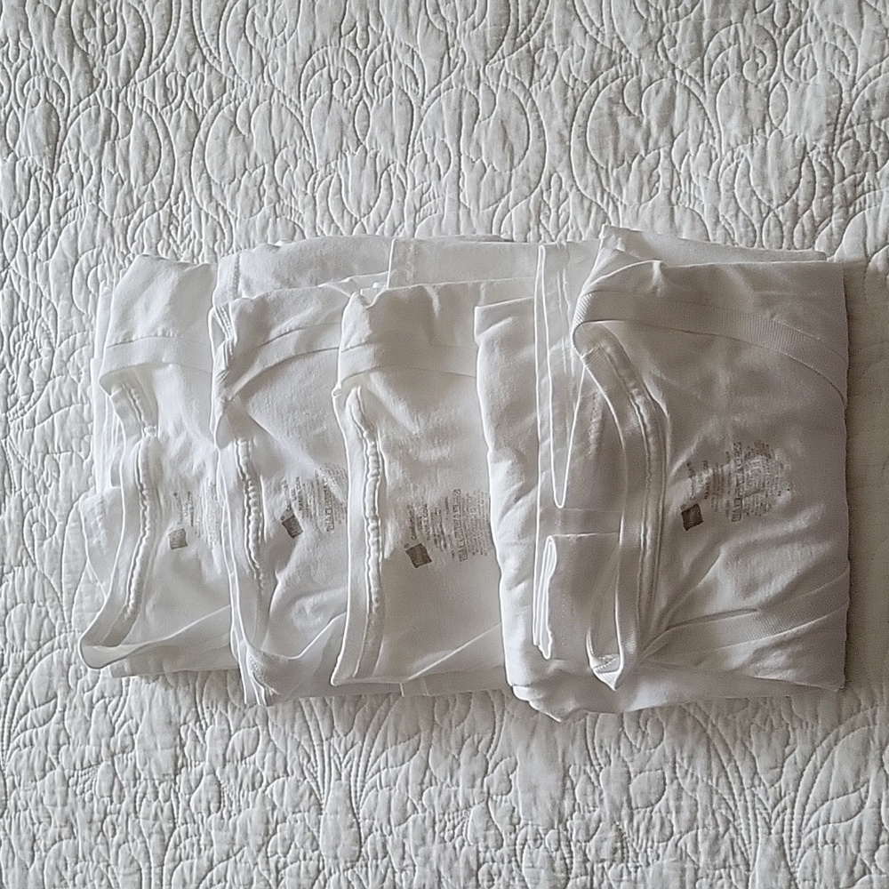 Hanes Men's ComfortSoft V Neck White Cotton T-Shirts- Bundle of 4- Size L